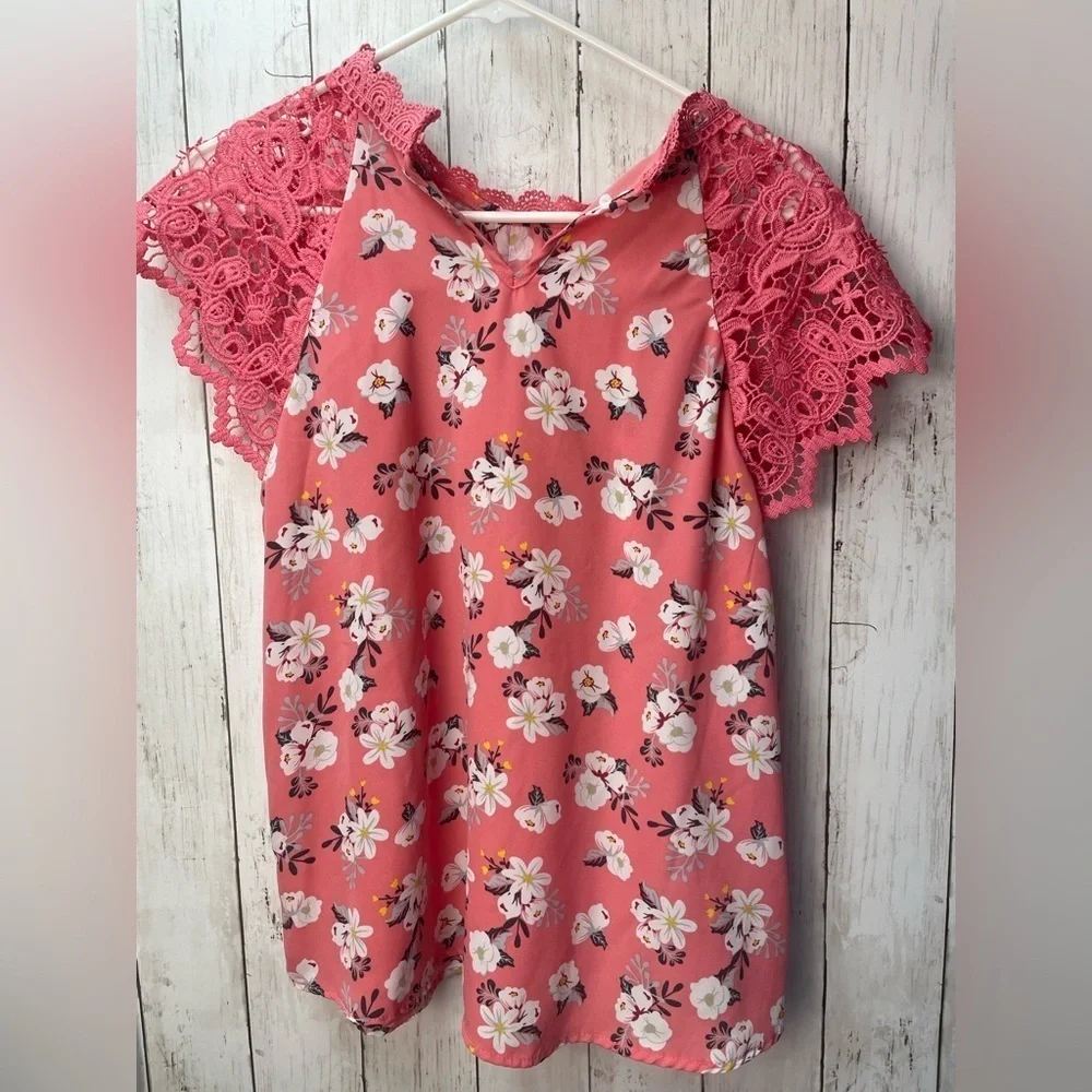No Boundaries Pink Ruffled Cap Sleeve Blouse size XL - Picture 9 of 11